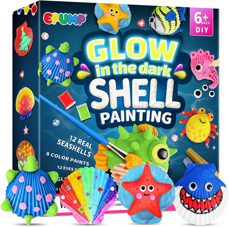 EPUMP Shell Painting Kit for Kids - Glow in The Dark Arts and Crafts Supplies Kits for Girls Boys - Kids Activities Creative Art Set Birthday Gifts DIY Paint Toys for Age 6 7 8 9 10 11 12 Years Old - Image 1